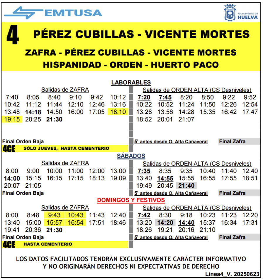 horario emtusa linea 4 20250623
