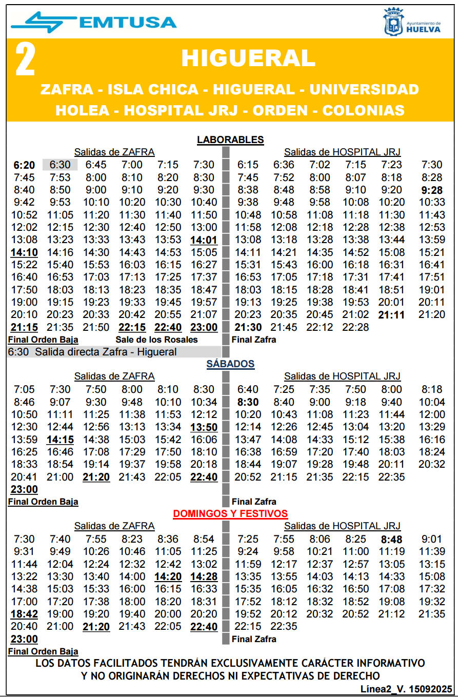 horario emtusa linea 2 20250915