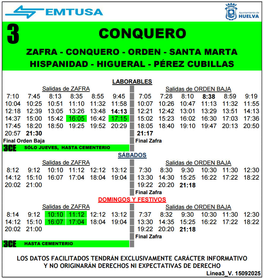horario emtusa linea 3 20250915