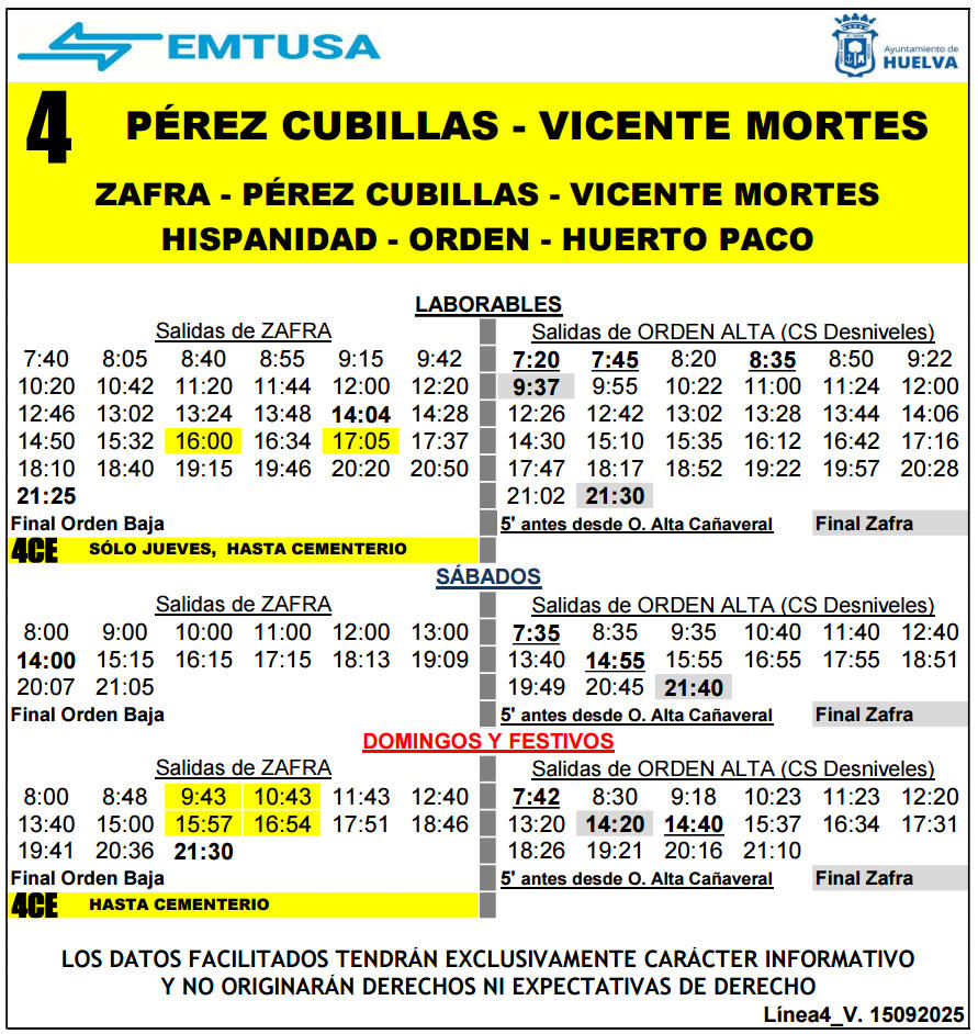 horario emtusa linea 4 20250915