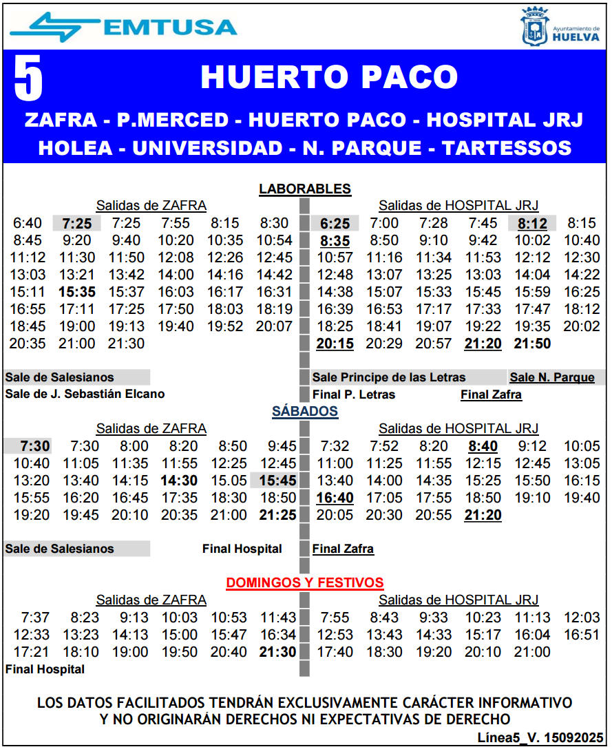 horario emtusa linea 5 20250915