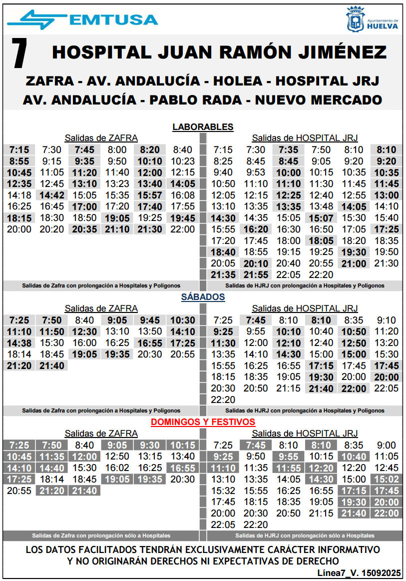 horario emtusa linea 7 20250915