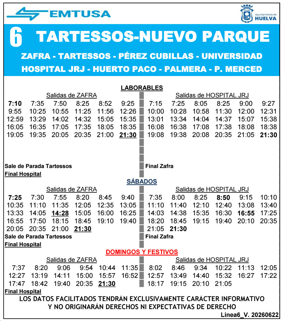 horario emtusa linea 6 20260622