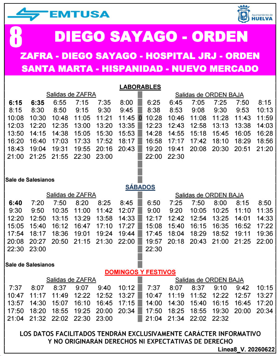 horario emtusa linea 8 20260622